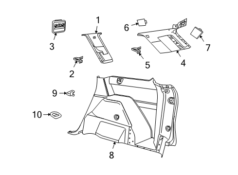 2014 Dodge Journey Interior Trim - Quarter Panels Cap-Screw Cover Diagram for 1MK86HDAAA