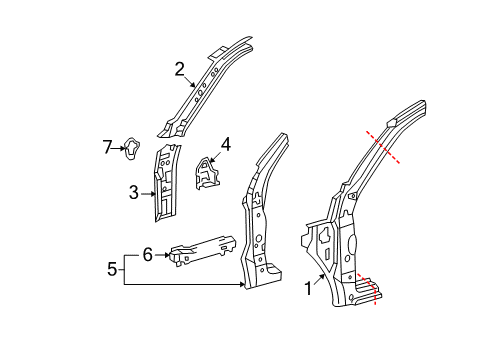 2004 Toyota Tundra Hinge Pillar Inner Hinge Pillar Diagram for 61124-0C030