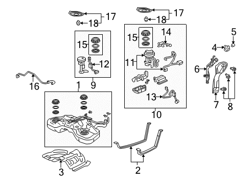 2014 Acura TL Senders Regulator Set, Pressure Diagram for 17052-TK5-A00