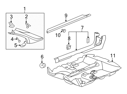 2006 Chevrolet Cobalt Interior Trim - Pillars, Rocker & Floor Weatherstrip Pillar Trim Cap Diagram for 22704565