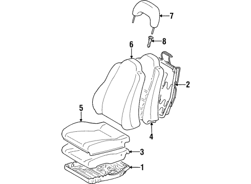 1997 Toyota Supra Front Seat Components Seat Back Pad Diagram for 71551-14230