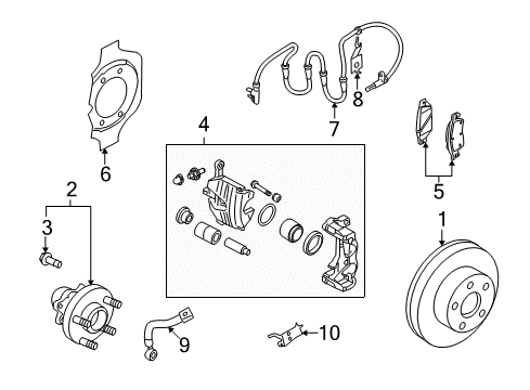 2012 Infiniti G37 Brake Components CALIPER Assembly-Front RH, W/O Pads Or SHIMS Diagram for 41001-JK00A