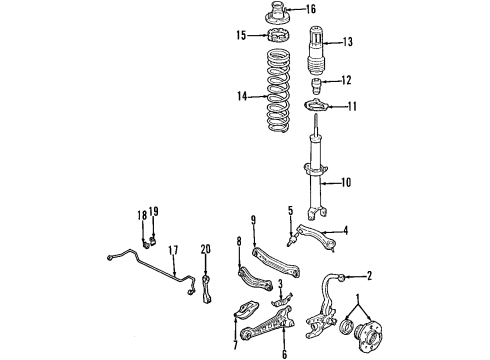 1998 Acura CL Rear Suspension Components, Lower Control Arm, Upper Control Arm, Stabilizer Bar Bearing Assembly, Rear Hub Unit Diagram for 42200-SV7-C61