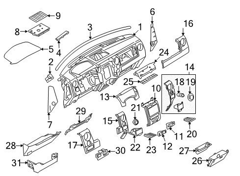 2010 Ford F-150 Instrument Panel Cluster Bezel Diagram for 9L3Z-15044D70-AB