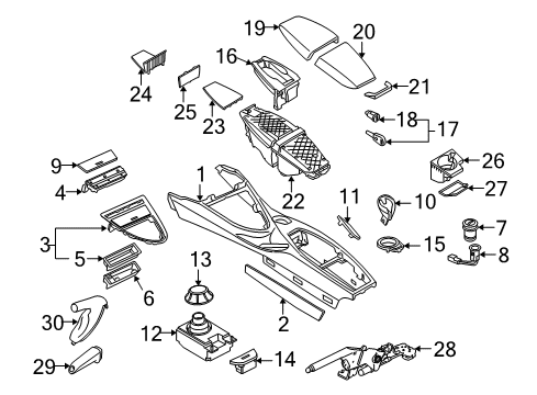 2004 BMW 645Ci Parking Brake Rear Seat Center Console Drink Holder Diagram for 51167072747