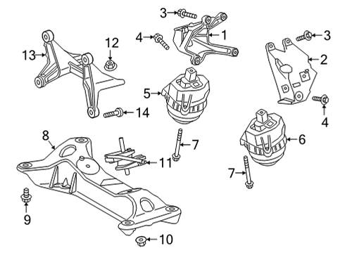 2022 Toyota GR Supra Engine & Trans Mounting Transmission Crossmember Bolt Diagram for 90118-WA051