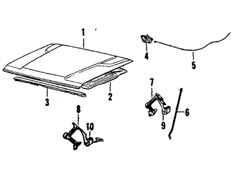 1985 Toyota Land Cruiser Hood & Components Hood Support Rod Diagram for 53451-90A00