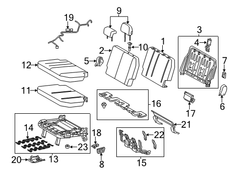 2011 Toyota Sienna Third Row Seats Seat Back Panel Diagram for 71758-08012-B5