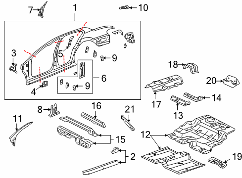 2002 Pontiac Bonneville Uniside Center Reinforcement Diagram for 25673048