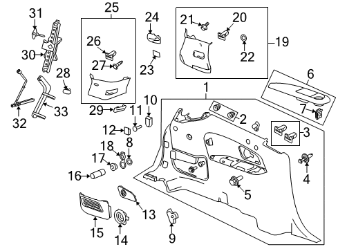 2014 Chevrolet Traverse Quarter Panels Interior Trim, Jack & Components Quarter Trim Panel Diagram for 23335253