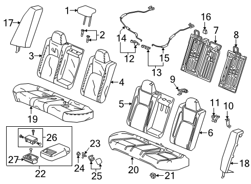 2019 Honda Clarity Rear Seat Components Pad Complete, Rear Cushion Diagram for 82137-TRV-A01