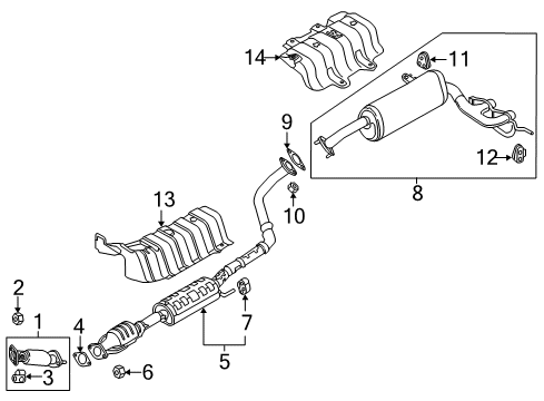 2017 Hyundai Veloster Exhaust Components Center Muffler Assembly Diagram for 28600-2V460