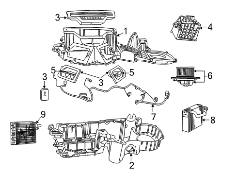 2003 Dodge Durango Heater Core & Control Valve Motor-Blower With Wheel Diagram for 4885669AC