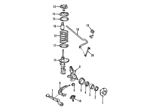 1996 Toyota Previa Front Suspension Components, Lower Control Arm, Stabilizer Bar Spring, Front Coil, RH Diagram for 48131-28480