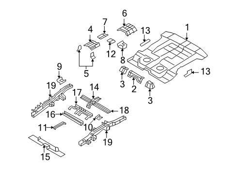 2012 Hyundai Santa Fe Rear Floor & Rails Reinforcement Assembly-Rear Floor Side Diagram for 655442B000