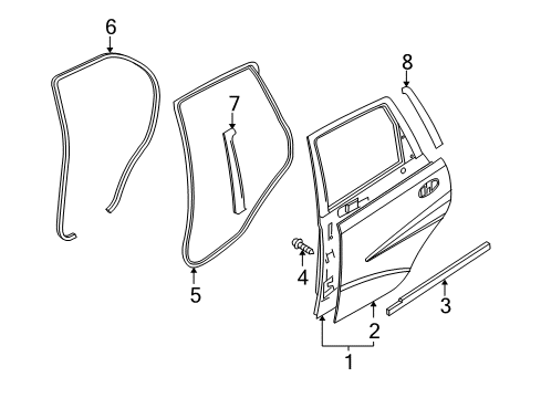 2007 Chevrolet Aveo5 Rear Door Molding, Rear Side Door Window Reveal Diagram for 96541726