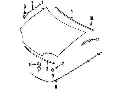 2000 Chevrolet Metro Hood & Components Cable, Hood Primary Latch Release Diagram for 30013849