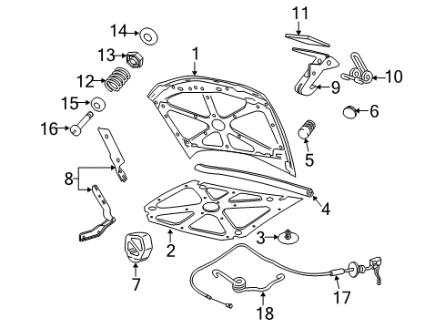 2004 Pontiac GTO Hood & Components Strut, Hood Diagram for 92047416