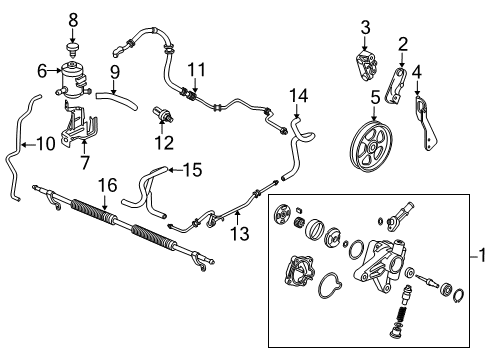 2009 Honda Pilot P/S Pump & Hoses, Steering Gear & Linkage Hose, Oil Tank Diagram for 53733-SZA-A01