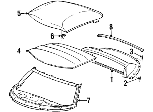 1999 Dodge Viper Roof & Components, Windshield Header & Components, Exterior Trim Retainer Diagram for 6034578