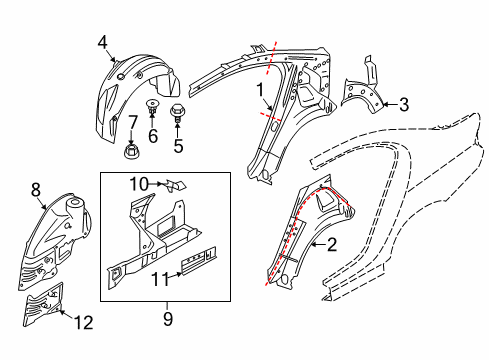 2014 BMW 528i xDrive Inner Structure - Quarter Panel Extension For Rear Left Wheel Well Diagram for 41007261523