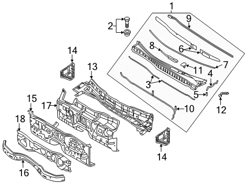 2012 Hyundai Equus Cowl Radiator Grille Mesh Diagram for 86158-3N000