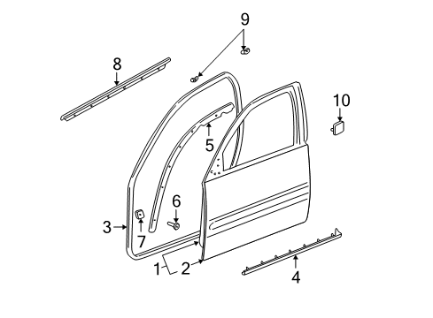 2001 Pontiac Bonneville Front Door Weatherstrip-Front Side Door Lower Diagram for 25646041