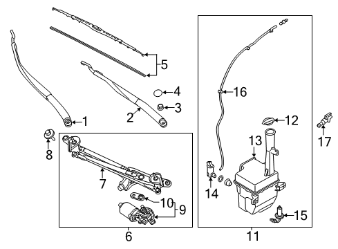 2015 Kia Cadenza Wiper & Washer Components Windshield Wiper Motor & Crank Arm Assembly Diagram for 981103R000