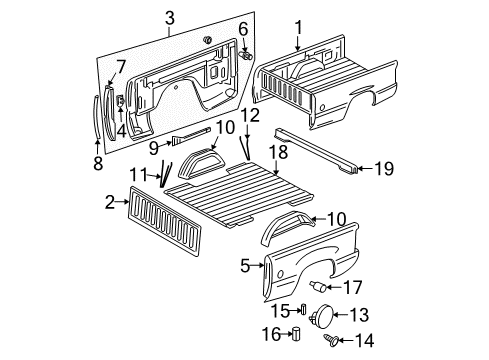 2004 GMC Sierra 2500 HD Pickup Box Assembly, Front & Side Panels, Floor Shield Diagram for 15072620