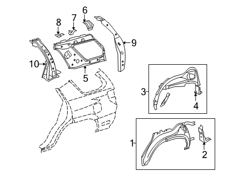 2012 Toyota 4Runner Inner Structure - Quarter Panel Pillar Reinforcement Diagram for 61081-35051