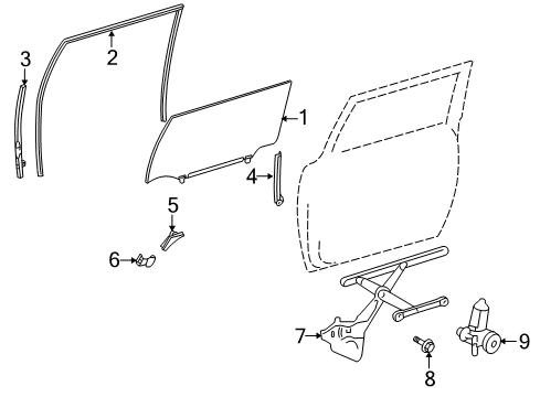 2008 Toyota FJ Cruiser Front Door - Glass & Hardware Guide Channel Diagram for 67404-35090