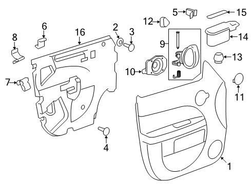 2008 Chevrolet HHR Interior Trim - Front Door Handle, Inside Diagram for 19299613