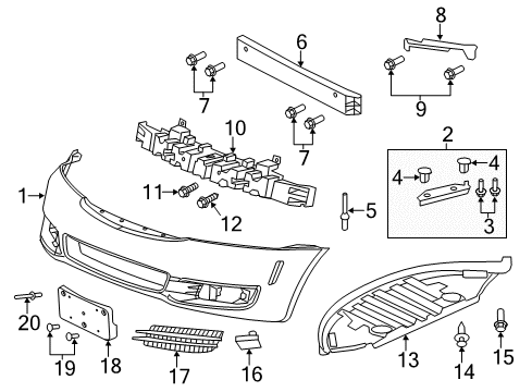 2014 Chevrolet Caprice Front Bumper Absorber Retainer Diagram for 92138627
