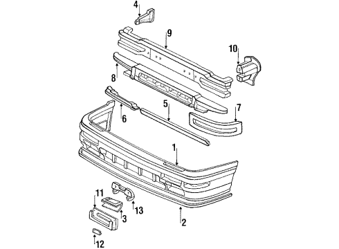 1989 Honda Prelude Front Bumper Beam, R. FR. Bumper Corner (Upper) Diagram for 71144-SF1-A00