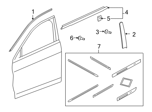 2011 Honda Accord Exterior Trim - Front Door Molding, R. FR. Door Sash Diagram for 72425-TA0-A01