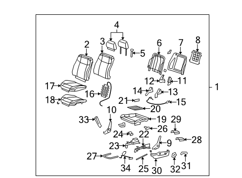 2007 Hummer H3 Front Seat Components Frame, Passenger Seat Cushion Diagram for 25971447