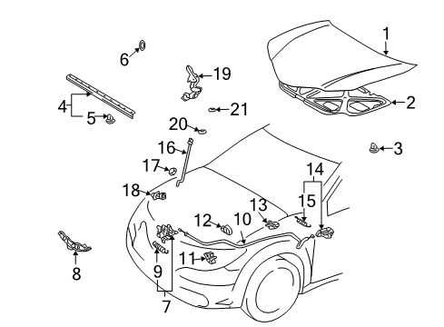 2004 Pontiac Vibe Hood & Components Latch, Hood Primary & Secondary Diagram for 88972905