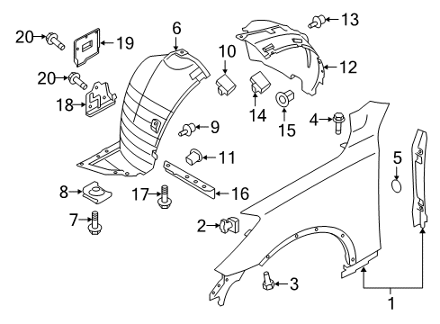 2016 Infiniti QX50 Fender & Components Protector-Front Fender, LH Diagram for 63843-1BA0A