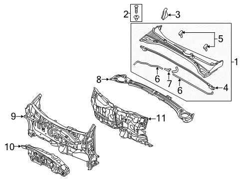 2019 Hyundai Elantra GT Cowl Panel Complete-Dash Diagram for 64300-G3050