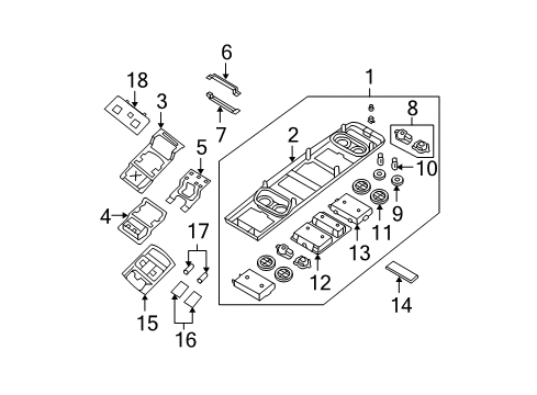 2007 Nissan Quest Overhead Console Grommet Diagram for 96970-5Z200