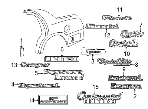 2006 Lincoln Town Car Exterior Trim - Quarter Panel Body Side Molding Diagram for 6W1Z-5429076-APTM