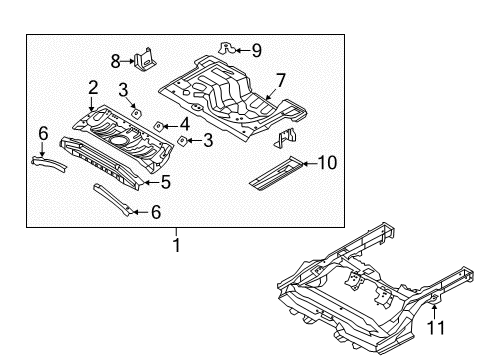 2013 Hyundai Accent Rear Body - Floor & Rails Panel Assembly-Rear Floor, Rear Diagram for 65513-1R350