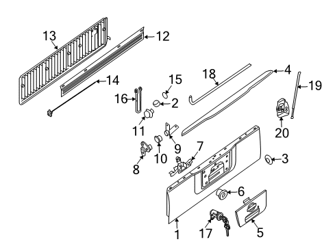 2006 Nissan Titan Tail Gate Rear Gate Handle, Black Diagram for 90606-7S200