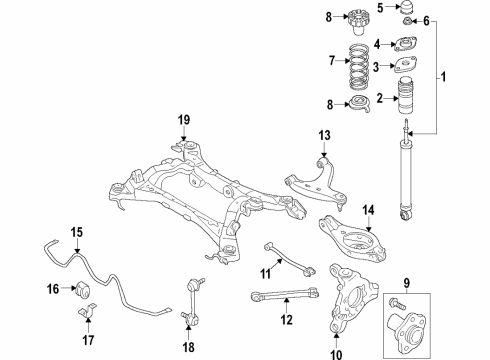 2017 Infiniti QX50 Rear Suspension Components, Lower Control Arm, Upper Control Arm, Stabilizer Bar Shock Absorber Kit-Rear Diagram for E6210-5WB1A