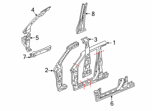 2003 Honda Pilot Aperture Panel, Center Pillar, Hinge Pillar, Rocker Panel, L. Side Sill Diagram for 04641-S9V-A12ZZ