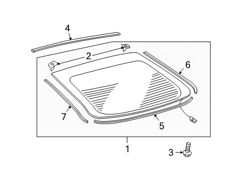 2007 Scion tC Lift Gate - Glass & Hardware Lift Gate Glass Spacer Diagram for 64818-21040