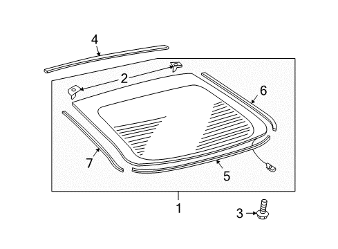 2006 Scion tC Lift Gate - Glass & Hardware Lift Gate Glass Spacer Diagram for 64818-21030