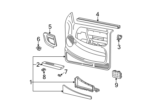 2000 Ford Ranger Interior Trim - Front Door Finish Panel Diagram for F57Z-1023712-A