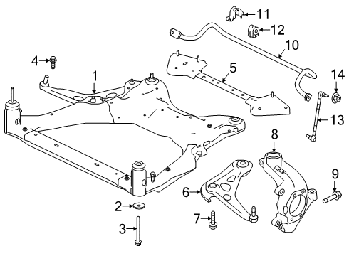 2019 Nissan Altima Front Suspension Components, Lower Control Arm, Stabilizer Bar Nut Diagram for 01225-N2011