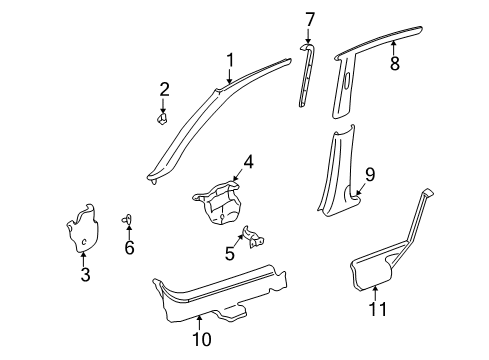 1996 Honda Civic Interior Trim - Pillars, Rocker & Floor Garnish Assy., L. FR. Pillar *YR98L* (COAST SAND) Diagram for 84151-S04-000ZC